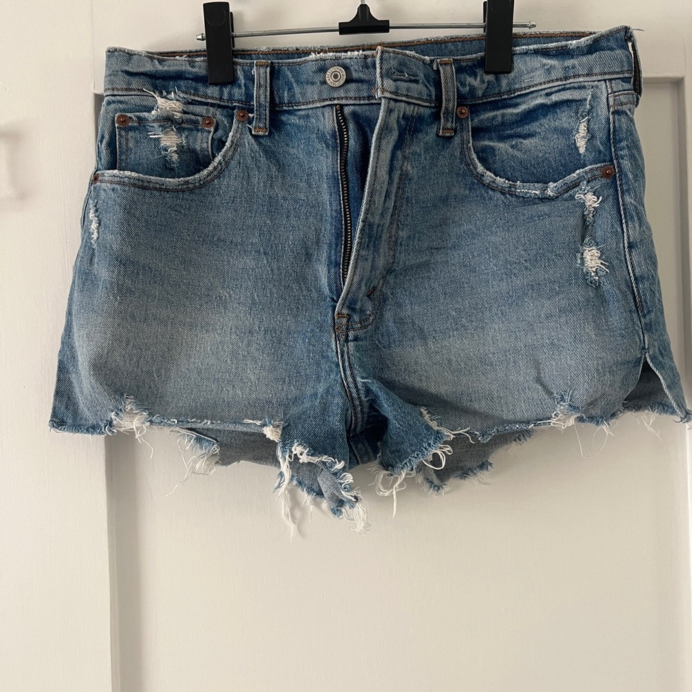 Abercrombie High Rise Mom Jean Shorts - Distressed Denim Women's Shorts